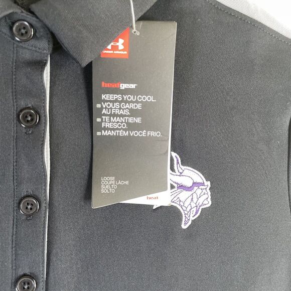 NWT Under Armour Polo Shirt Womens Small Black Viking Logo Golf Loose Fit NEW - Picture 8 of 16